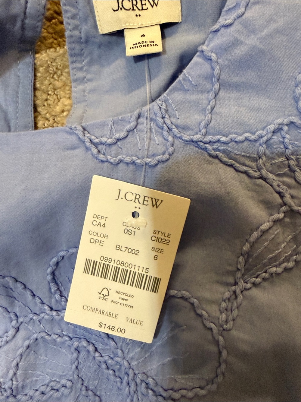 J. Crew Light Blue Embroidered Puff-Sleeve Dress - Picture 2 of 5
